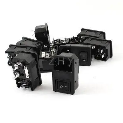 

AC250V 10A DPST Black Button Rocker Switch IEC320 C14 Inlet Socket w Fuse 10 Pcs