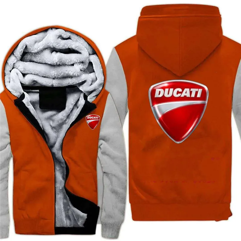 Новая зимняя куртка Ducati с принтом логотипа автомобиля плюс бархатная стеганая куртка на молнии теплая Толстовка Повседневная модная Harajuku мужская хлопковая куртка