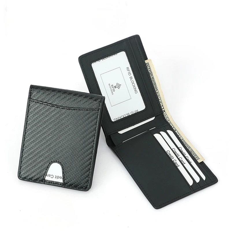 BONAMIE RFID Blocking Male Carbon Fiber Slim Wallets Microfiber Thin Black Bank Credit Card Holder For Men Simple Purse | Багаж и сумки