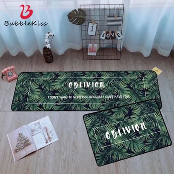 

Bubble Kiss Kitchen Carpet Plant Leaf Pattern Rug Nordic Style Floor Mat Home Customize Kitchen Mat Crystal Velvet Strip Carpet