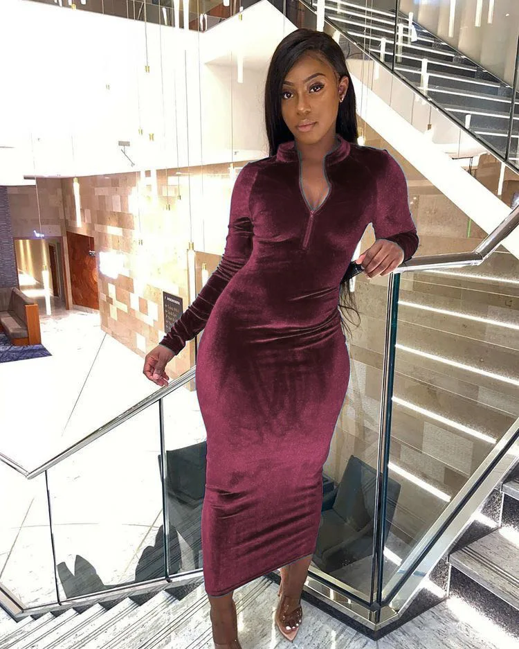 Fashion Sheath Warm Velvet Dress 