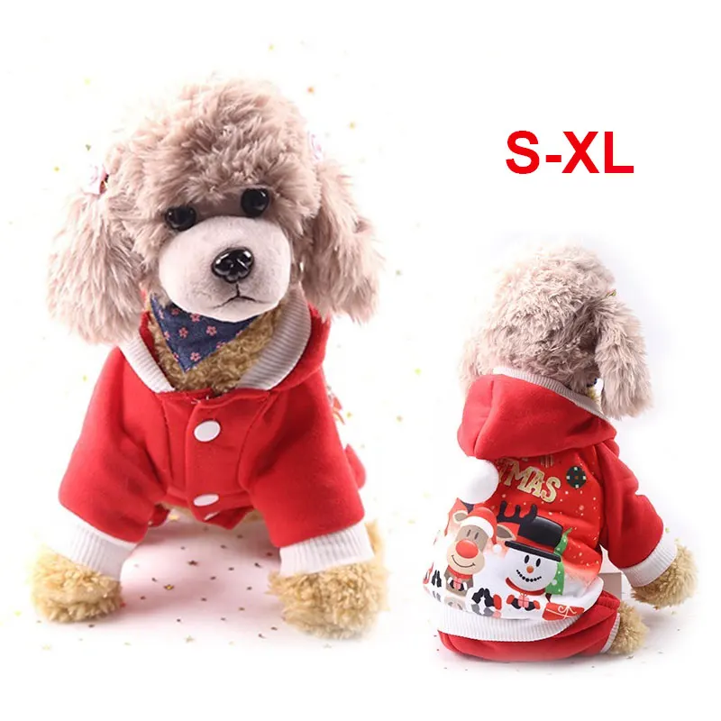 Мягкая одежда для собак xs-xl одежда красная теплая куртка Рождественская Одежда для животных Забавный питомец рождественские костюмы с капюшоном комплект щенка пальто