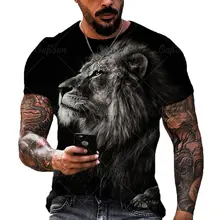 

Summer Fashion Animal Lion 3D Printing Men's T Shirts Casual O-Neck Short Sleeve Polyester Unisex Clothing Tops Tees Large Size