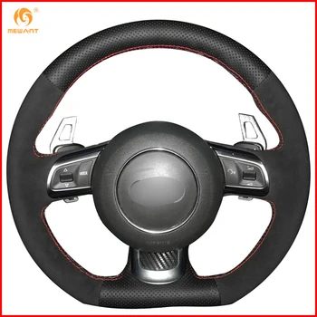 

MEWANT Black Genuine Leather Black Suede Car Steering Wheel Cover for Audi TT 2008-2013 Interior Accessories Parts