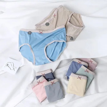 

2 pcs Solid panties bright silk soft high elastic ice silk womens underwear breathable graphene antibacterial crotch briefs