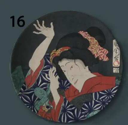 16 Японская керамика подвесная декоративная тарелка Ukiyo-e живопись декоративные тарелки домашний художественный дисплей Настенная Наклейка - Цвет: 16