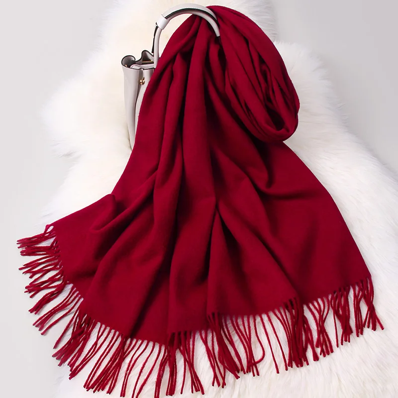 

2019 Solid Winter Scarf Women Wool Blending Shawls and Wraps for Ladies Warm Muffler Echarpe Vintage Red Wool Scarves Foulard