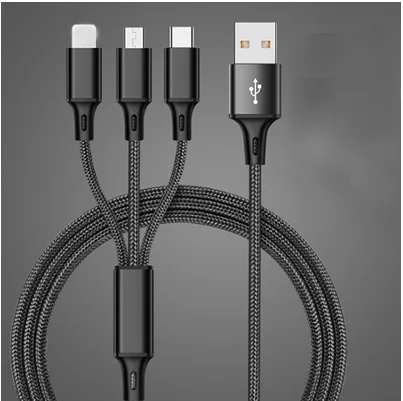 Черный 3 в 1 3A Мульти usb кабель для зарядки кабель Micro USB кабель type-C зарядный Шнур для iphone 7 8 samsung s8 s9 Xiaomi кабель - Цвет: Черный