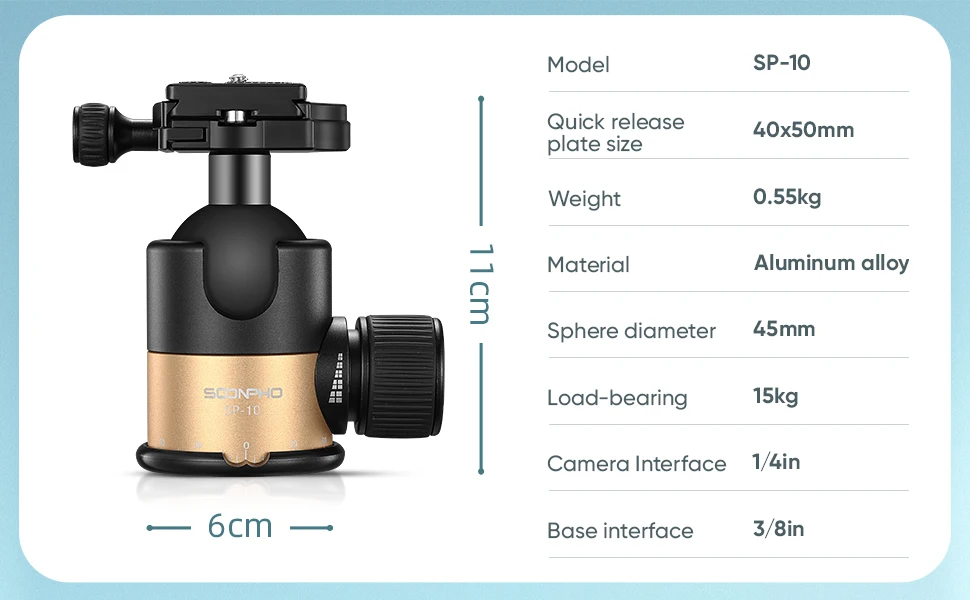 Ball Head for Tripod Rotating Head 360-degree Panoramic 1/4 to 3/8 Screw Tripod