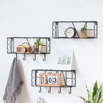 

Iron Wall Shelf Wall Mounted Storage Rack Organization For Kitchen Bedroom Home Decor Kid Room DIY Durable Hook Storage Shelves