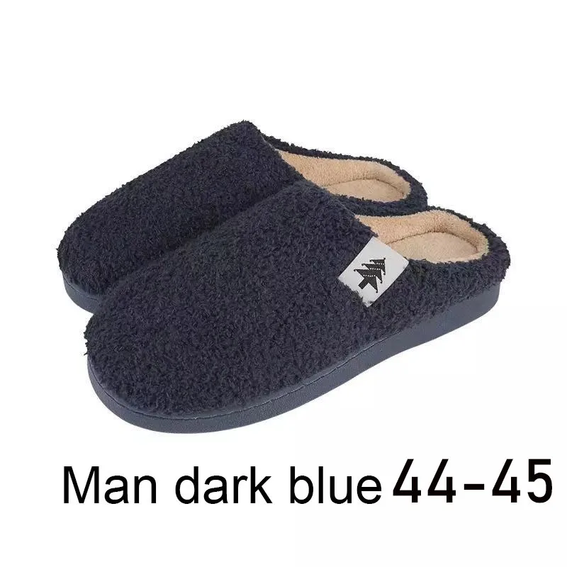 Xiao mi jia/домашние тапочки для мужчин и женщин; зимние теплые шлепанцы; нескользящие теплые домашние тапочки для спальни - Цвет: Blue Size 44-45