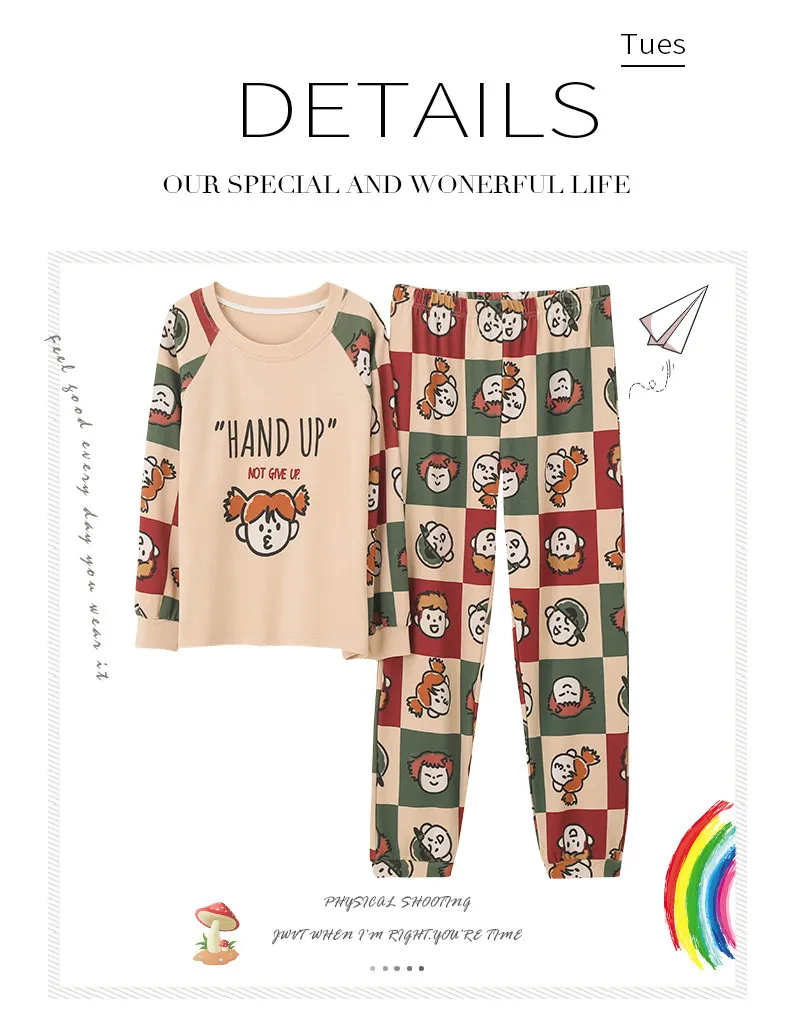 Kawaii/пижамы для девочек хлопковые длинные штаны с длинными рукавами женская домашняя одежда из 2 предметов свободная одежда с рисунком для отдыха для женщин