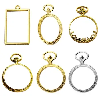 

6pcs/set Metal Frame Pocket Watch Charm Pendant Bezel Setting UV Resin Charm Necklace Earring Findings Casting Craft DIY