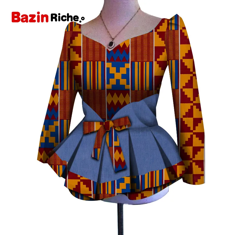 Модная Новая африканская Дашики женская одежда Bazin Riche модные элегантные многослойные рубашки Анкара африканские женские топы WY5092 - Цвет: 15