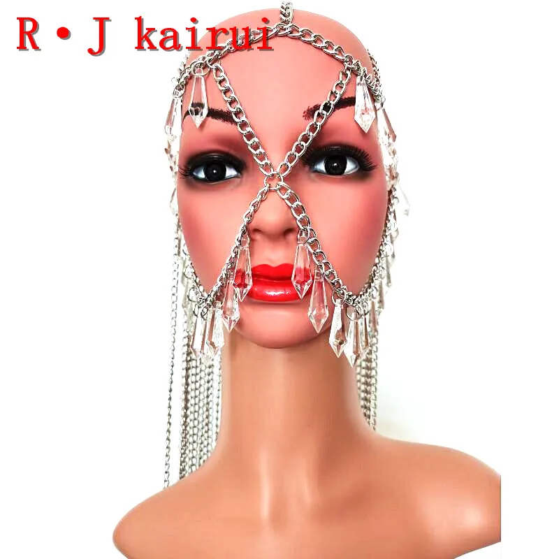 

New Fashion RJH031 Silver Chains Clear Beads Head Jewelry Unique Design Layers Head Chains Jewelry Costume Jewelry 2 Colors