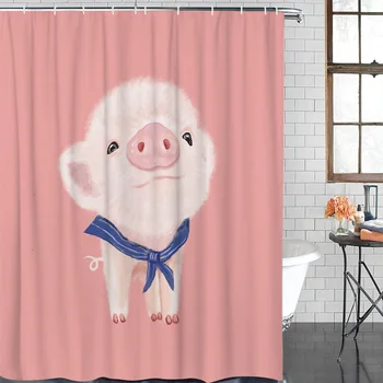 

Cartoon Bath Curtain Pink Piggy Pet Shower Curtain Waterproof Polyester Fabric Bathroom Decor