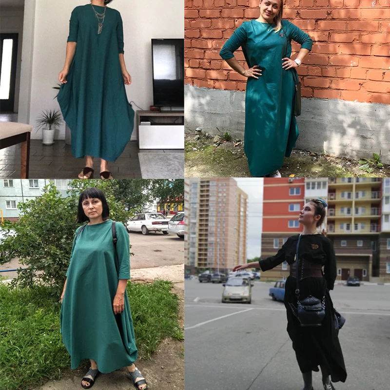 Женское длинное платье макси из хлопка и льна Длинное свободное Бохо большого