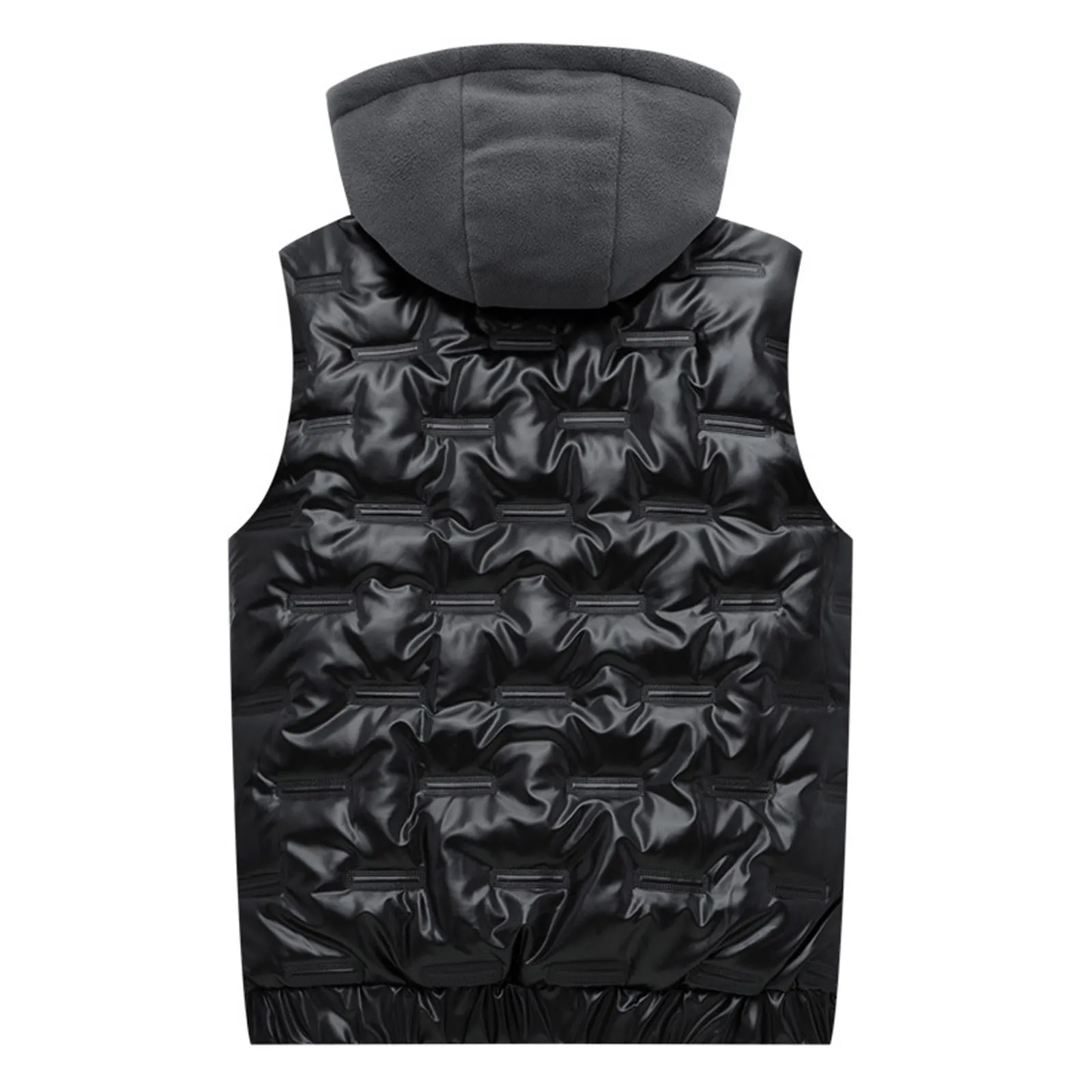Plus Size Mens Sleeveless Vest Jacket Winter Men Fleece Leather Vest With Zipper Hooded Vest With Pocket Down Outerwear Vest 2