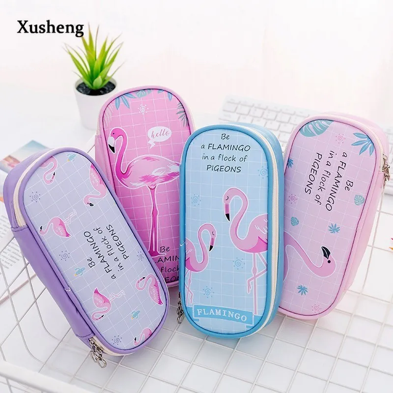 

Cute Flamingo Pencil Case Zipper Pencil Bag Quality PU Pencilcase School Offic Supplies Storage Pouch Stationery Child's Gift