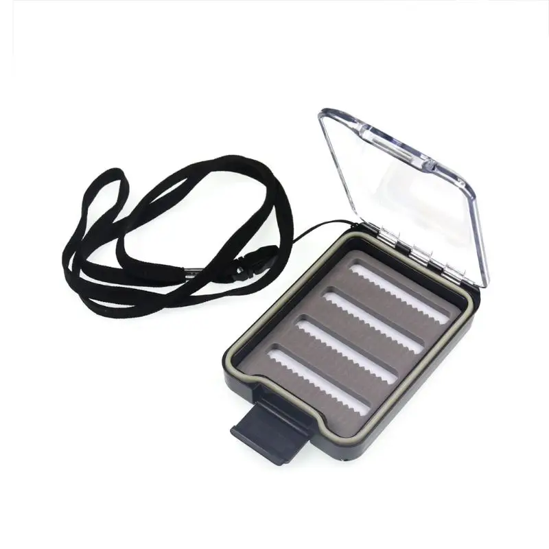 

Pocket Fly Fishing Box Waterproof Plastic Slit Foam Insert Fly Box with Lanyard