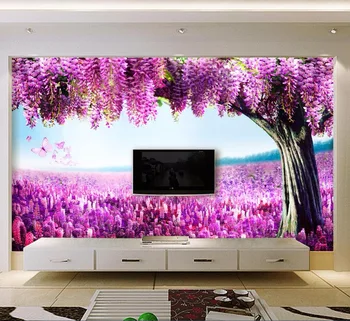 

CJSIR Custom Photo Wallpaper Mural Wall Sticker Modern Fashion Romantic Lavender Wisteria TV Background Wall Papel De Parede