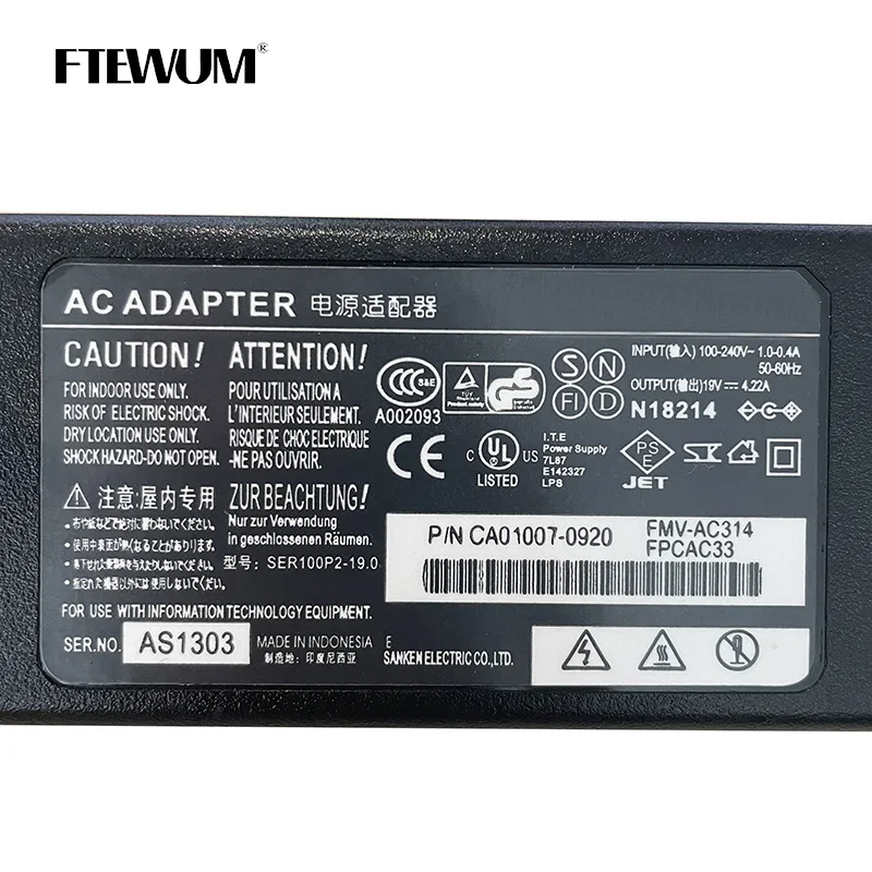 Fujitsu FMV Lifebook AH522 AH530 AH531 AH532 AH550 B6220 ADP-80N 전원 공급 장치 용 19V 4.22A 80W 5.5*2.5mm 노트북 충전기 어댑터