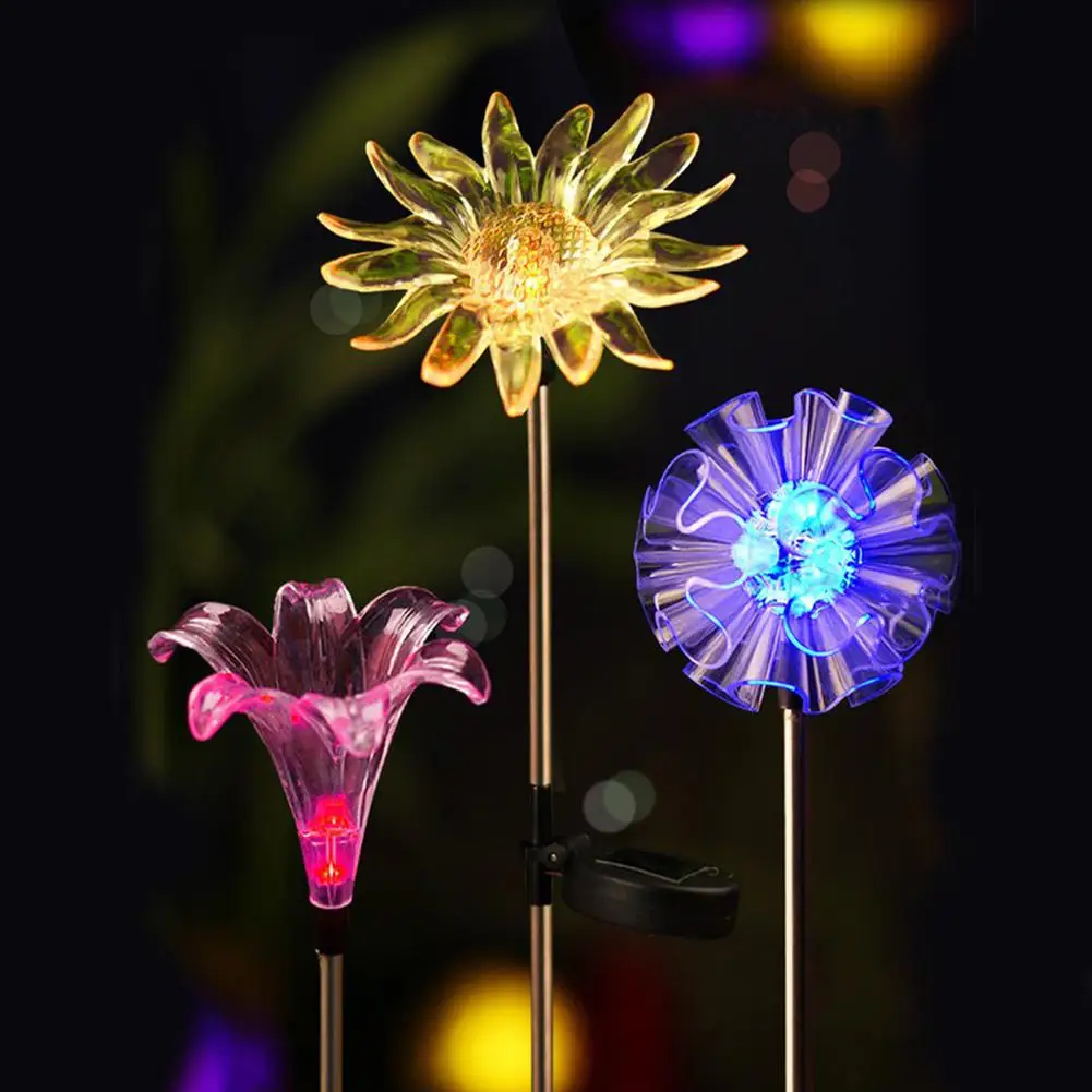 HobbyLane Xmas 3Pcs LED Color Changing Solar Stake Lights Outdoor Light Garden Decor Statues Dandelion Lily Sunflower | Лампы и