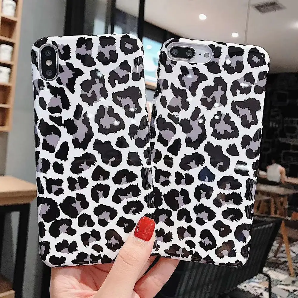 Fashion white Leopard Print Phone Case For iphone 11 Pro XS Max XR X 8 7 plus Luxury glossy Hard Back Cover | Мобильные телефоны и