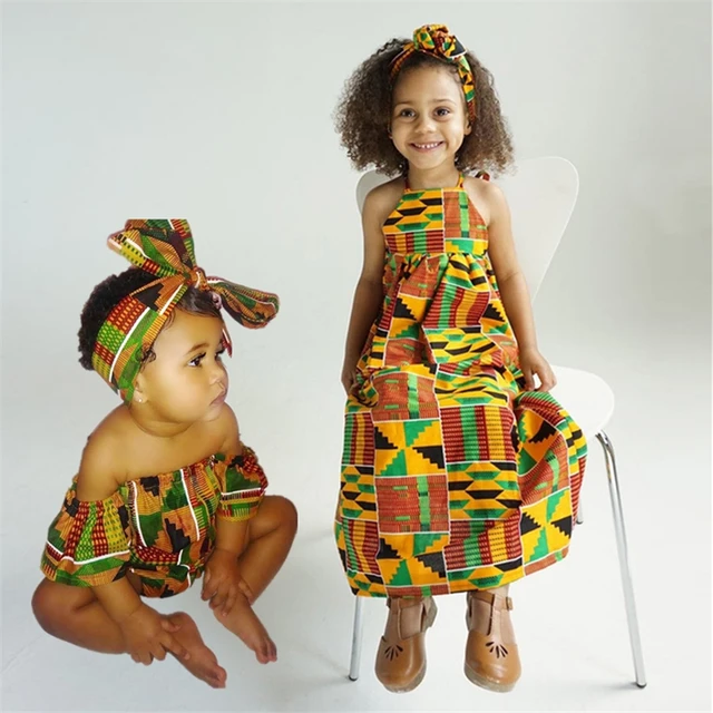 Eyon Dashiki  Dress  O' Neck + Printed Rompers  Headband