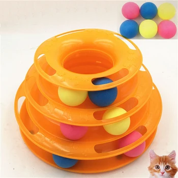 

Three Levels Cat Toy Tower Tracks Disc Cat Intelligence Amusement Triple Disc Cat Toy Ball Training Amusement Plate Pet Product