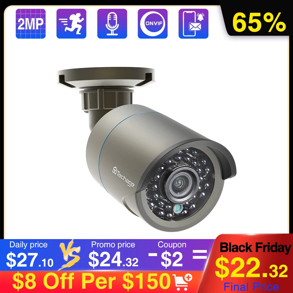 IP-камера Techage, 1080P, POE, 2 МП, Onvif, 48 В - изображение