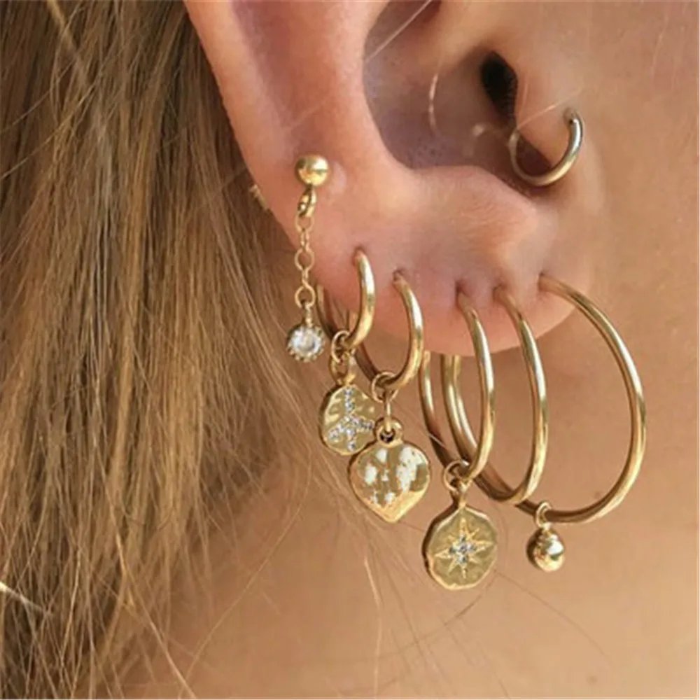 

Women Female Vintage Stud Ear Bone Earrings Sets 2020 Fashion Heart Geometric Crystal Metal Earrings Jewelry Wholesale-XJ-W17