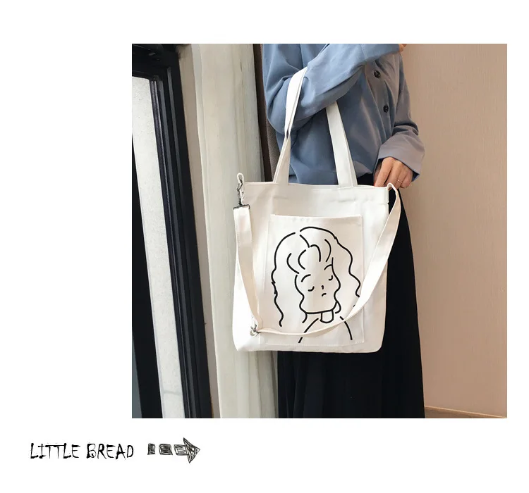 Micro for Ulzzang Harajuku Printed Canvas Bag Women's Japanese-style College Style Shoulder Bag College Student INS Shoulder Bag