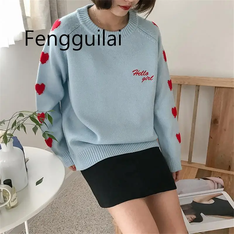 High Quality Letter Embroidery Sweater Women Winter Pullover Fashion Loose Knitted Sweater Top Autumn Female Jumper pull femme