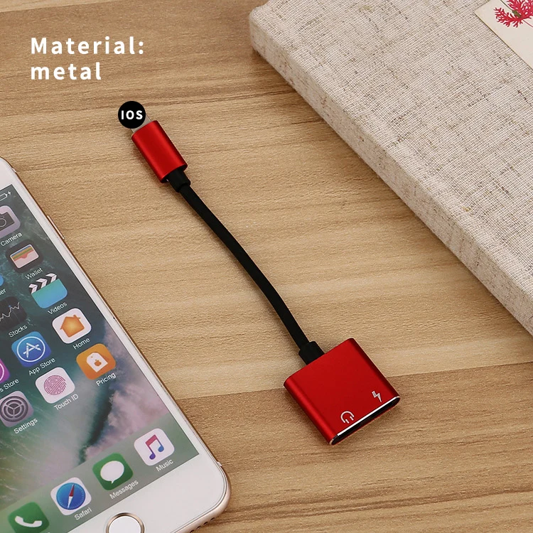red 2 в 1 адаптер для наушников для IPhone7 8 plus 11 двойное освещение для наушников разветвитель аудио и зарядный адаптер - Цвет: red