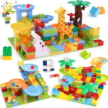 Huiqibao 52-182 pçs corrida de mármore executar diy labirinto bolas blocos de construção funil slide tamanho grande tijolos brinquedos educativos do bebê crianças