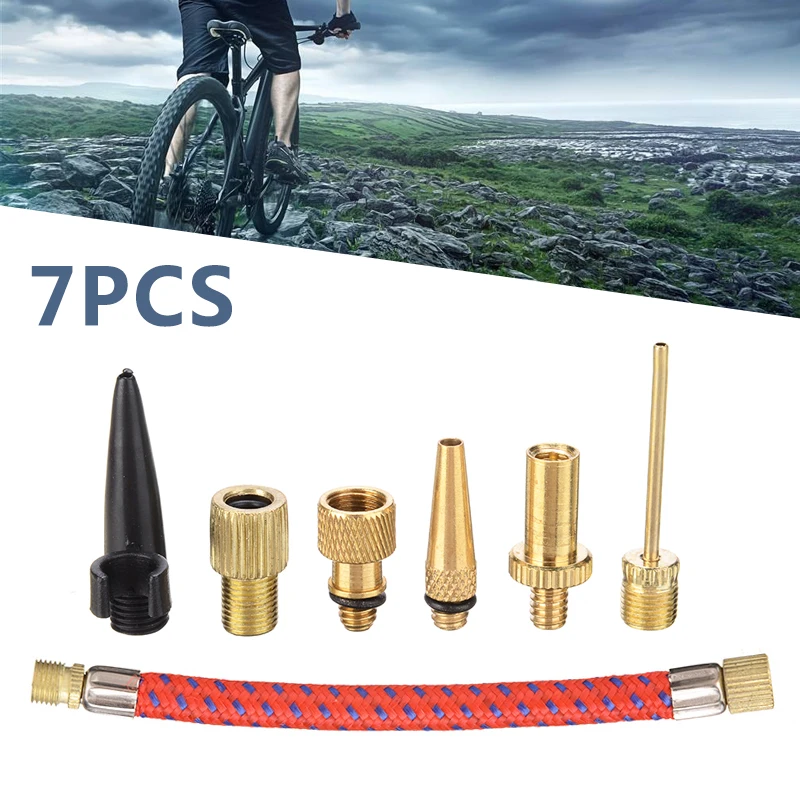 

7pcs/set Bicycle Air Pump Valve Adapters Multifunction Inflator Nozzle Tube Kit fit for Basketball Football Volleyball etc