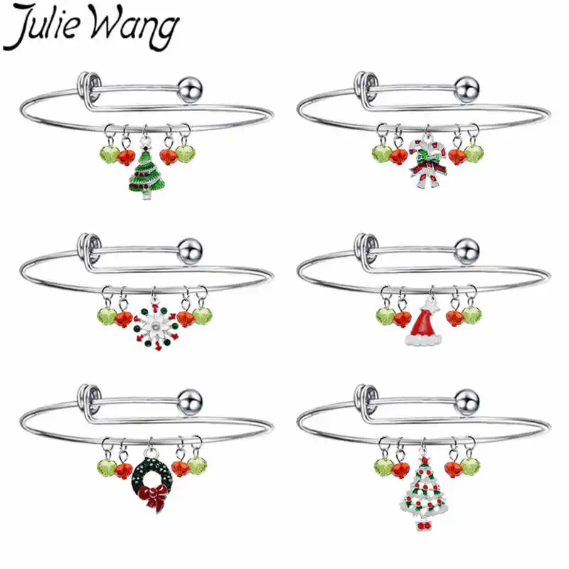 Mixed 6PCS Julie Wang, 4-12 шт., эмалированный браслет с рождественской елкой, Санта Клаусом, женский браслет из нержавеющей стали, модные рождественские ювелирные изделия, Браслеты Mujer - Окраска металла: Mixed 6PCS