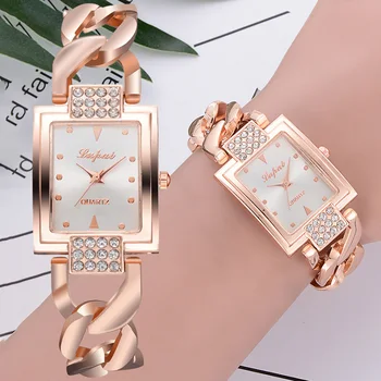 

Women Quartz Watch Fashion Glass Mirror Bracelet Style Alloy Strap Square Dial Watch TT@88