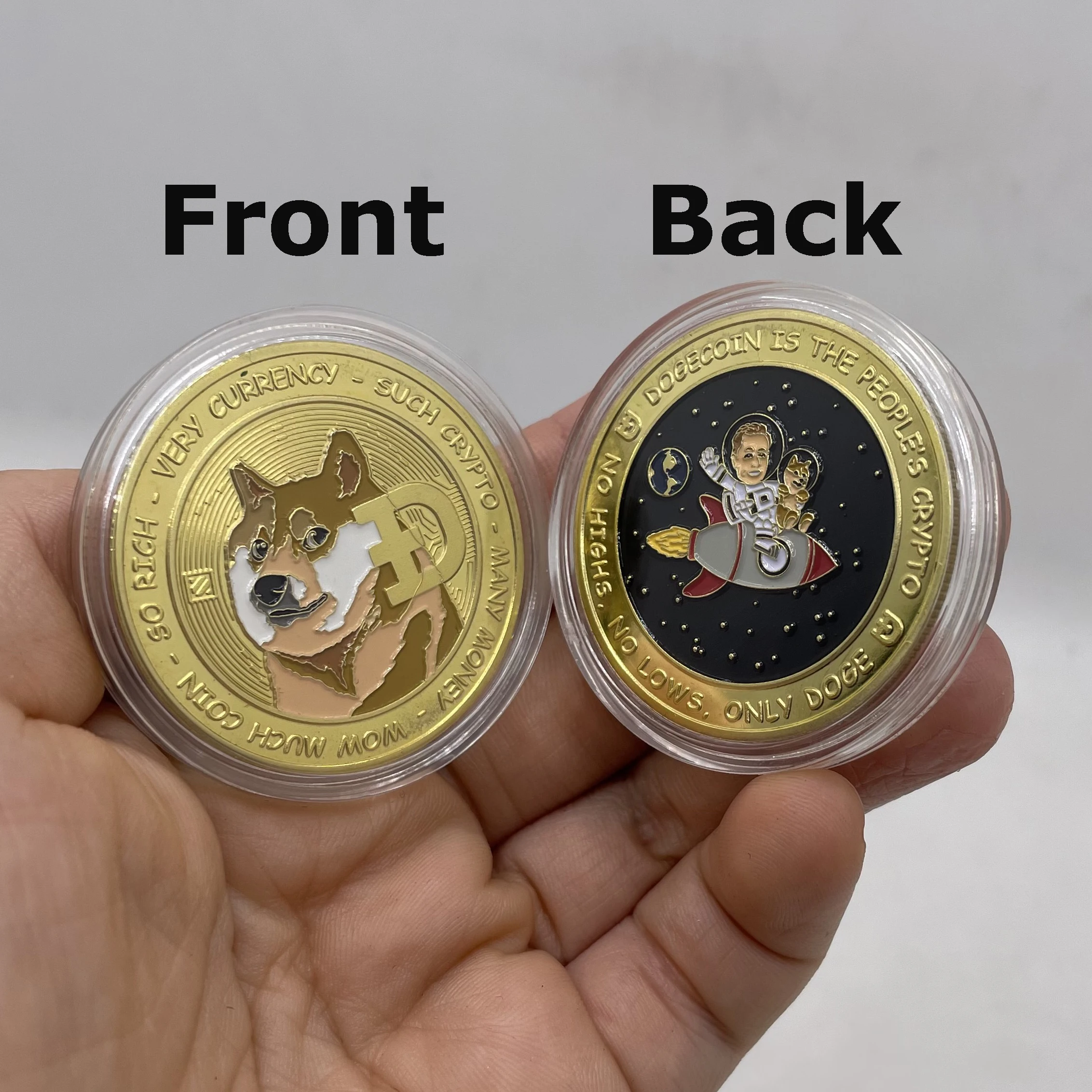 Doge to The Moon Theme Gold Plated Doge Coins Limited Edition Collectible Coin with Protective Case 5PCS Dogecoin Coins 
