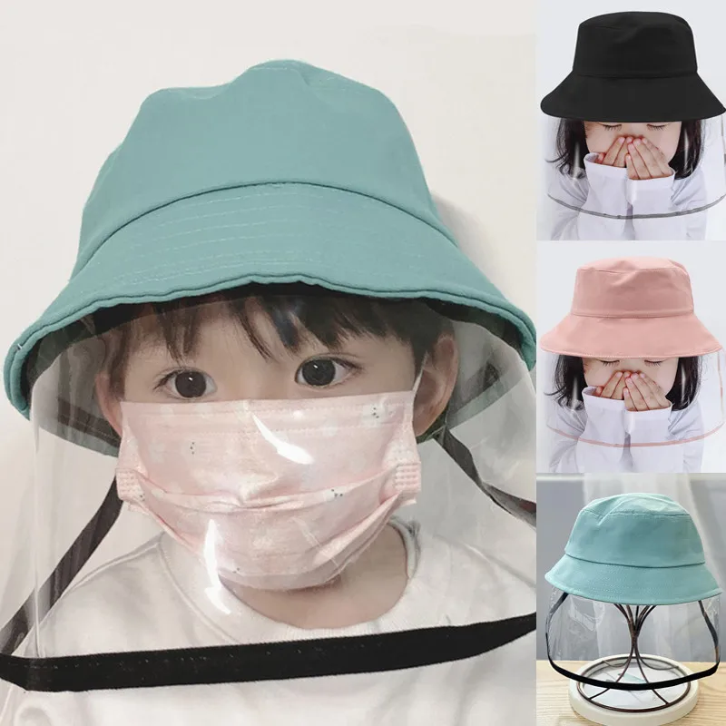 

Protection Mask Bucket Hat Cap Solid Color Beach Summer Adult Kids UV Round Top Sunscreen Fisherman Wide Brim Foldable