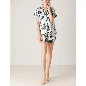 

Daily Women's Summer Casual Print Button Short Sleeve Pocket Sleepwear Short Sleeve Short Nightwear Sets #F