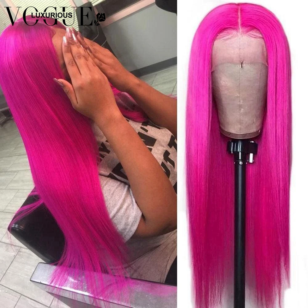 PROD 1005003409830281 Hot Pink Deep Wave Frontal Wig 200% Curly Human
Hair Wig Preplucked Straight Lace Front Wig Colored Human Hair Wigs For
Women