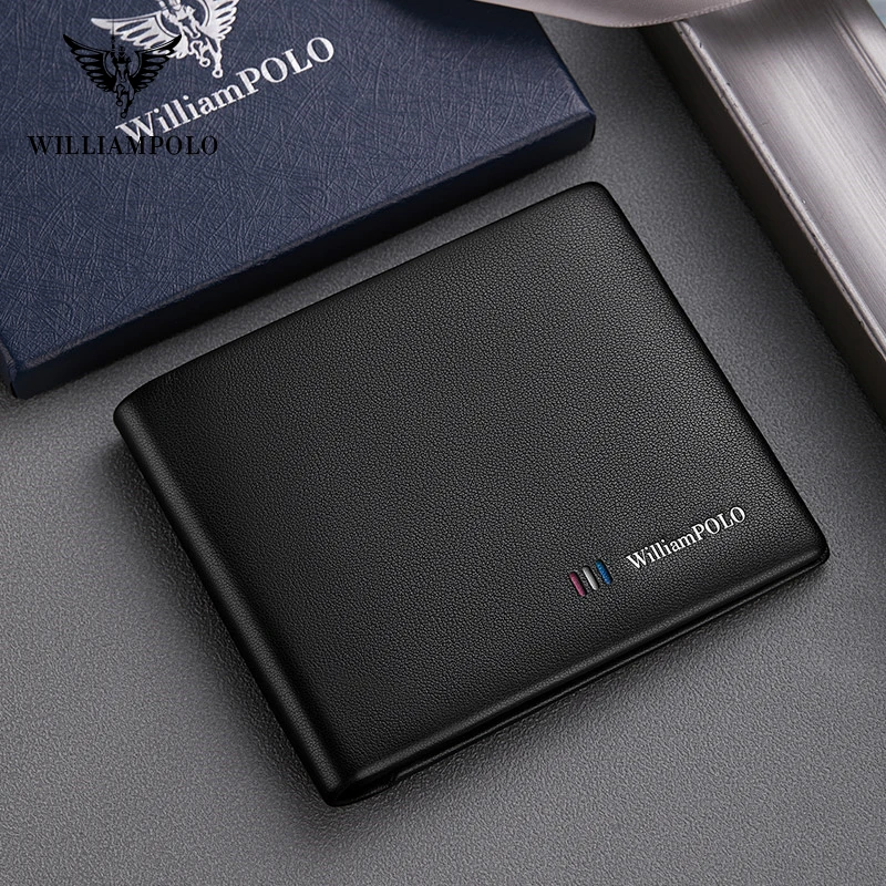WILLIAMPOLO  Men’s Wallets High Quality Cowhide Card Holder Genuine Leather Men Clutch Wallets Male Passport Cover Purses