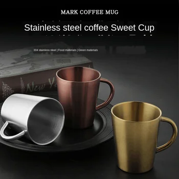 

304 Stainless Steel Mug Simple Double-layer Coffee Cup Portable Thickened Heat Insulation Anti-skid Travel Home Cups And Mugs