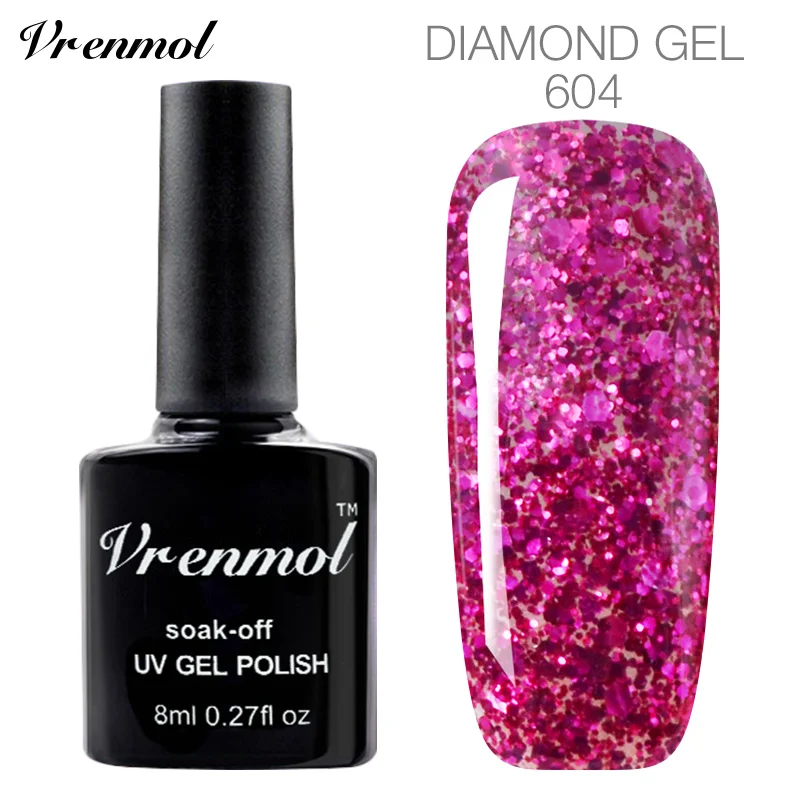 Vrenmol 3D Алмазный 20 цветов Блестящий блестящий гель лак Алмазный Сияющий отмачиваемый лак для ногтей Профессиональный гель лак для ногтей - Цвет: 604