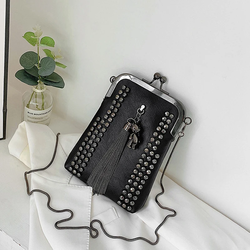 Rivet Fringe PU Leather Crossbody Bag Shoulder Bag for Women