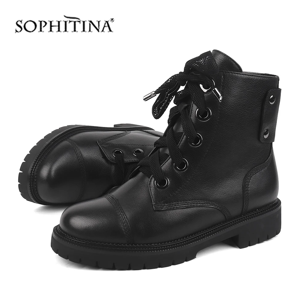 SOPHITINA/удобные ботинки с круглым носком женская обувь ручной работы из высококачественной коровьей кожи на квадратном каблуке со шнуровкой новые ботильоны SC437
