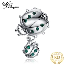 JewelryPalace 925 пробы серебро зеленый фианит матери и ребенка Божья коровка Шарм бисер Fit Браслеты Сделай Сам лучший подарок