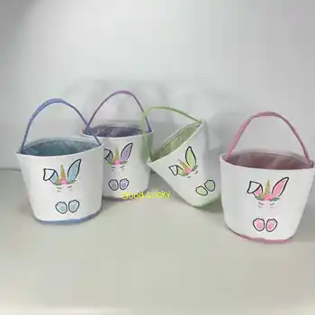 

10pcs/lot hot selling new arrival 2020 easter bucket cute unicorn bunny monogram canvas 9*10inch easter egg hunting basket
